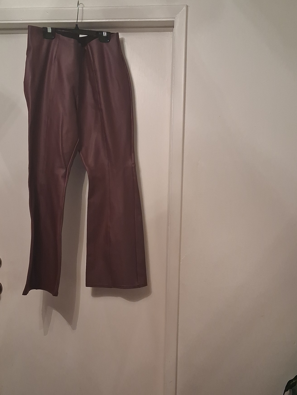 Ladies Burgundy Faux Leather Pants